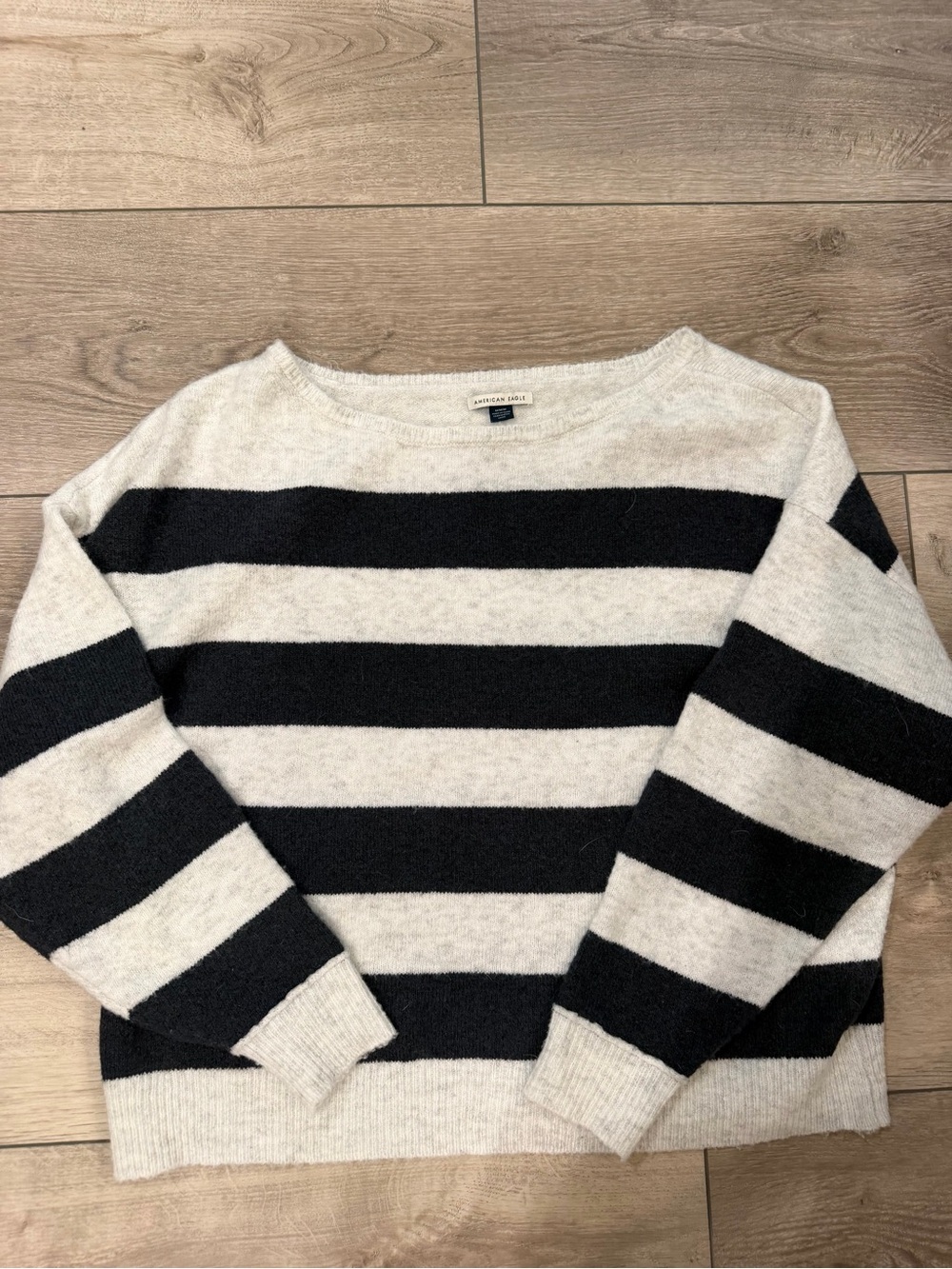 American Eagle Outfitters Cream and Black Striped Cozy Sweater